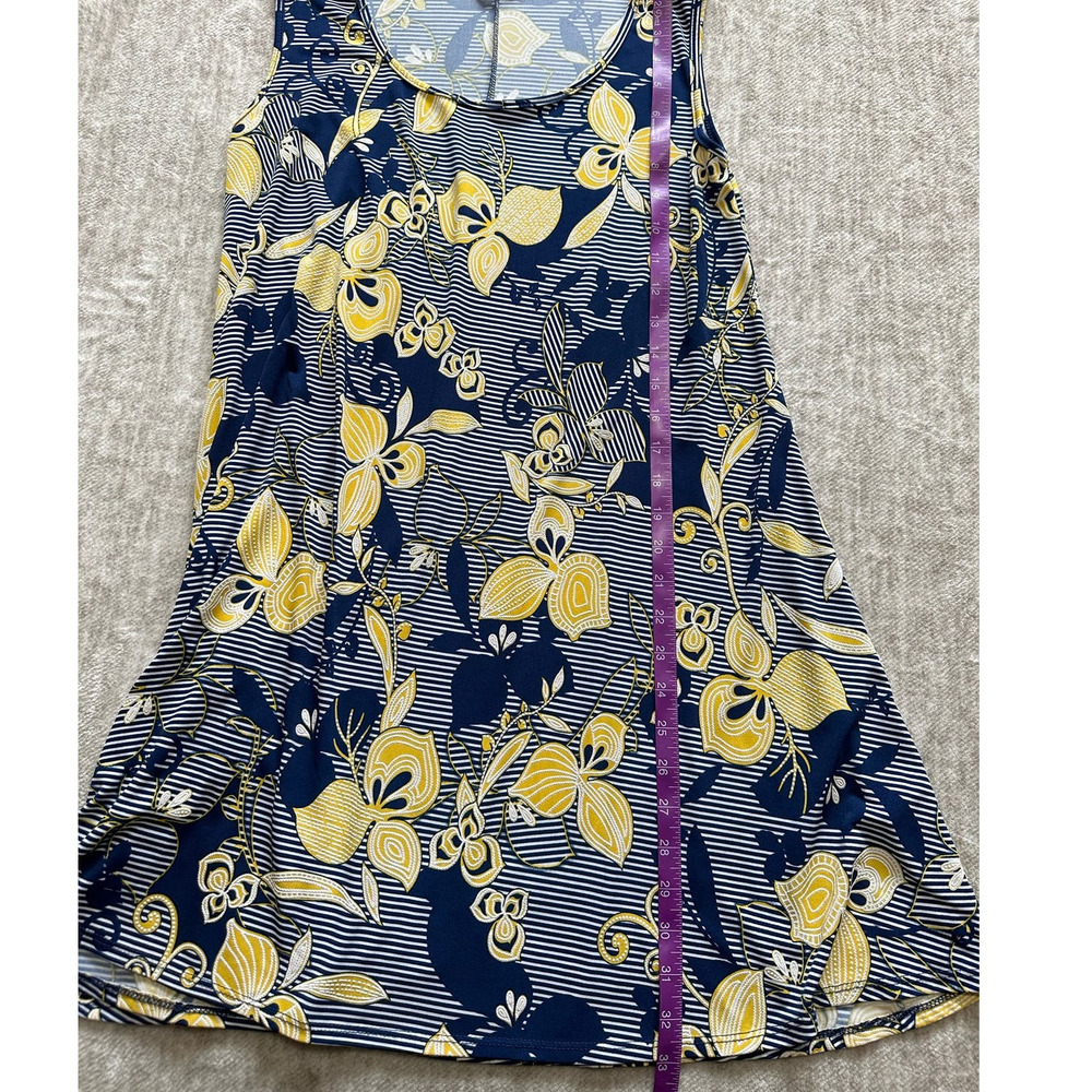 SJS Women’s Blue Yellow Tropical Floral Sleeveless Swing Dress Size M - Picture 8 of 8